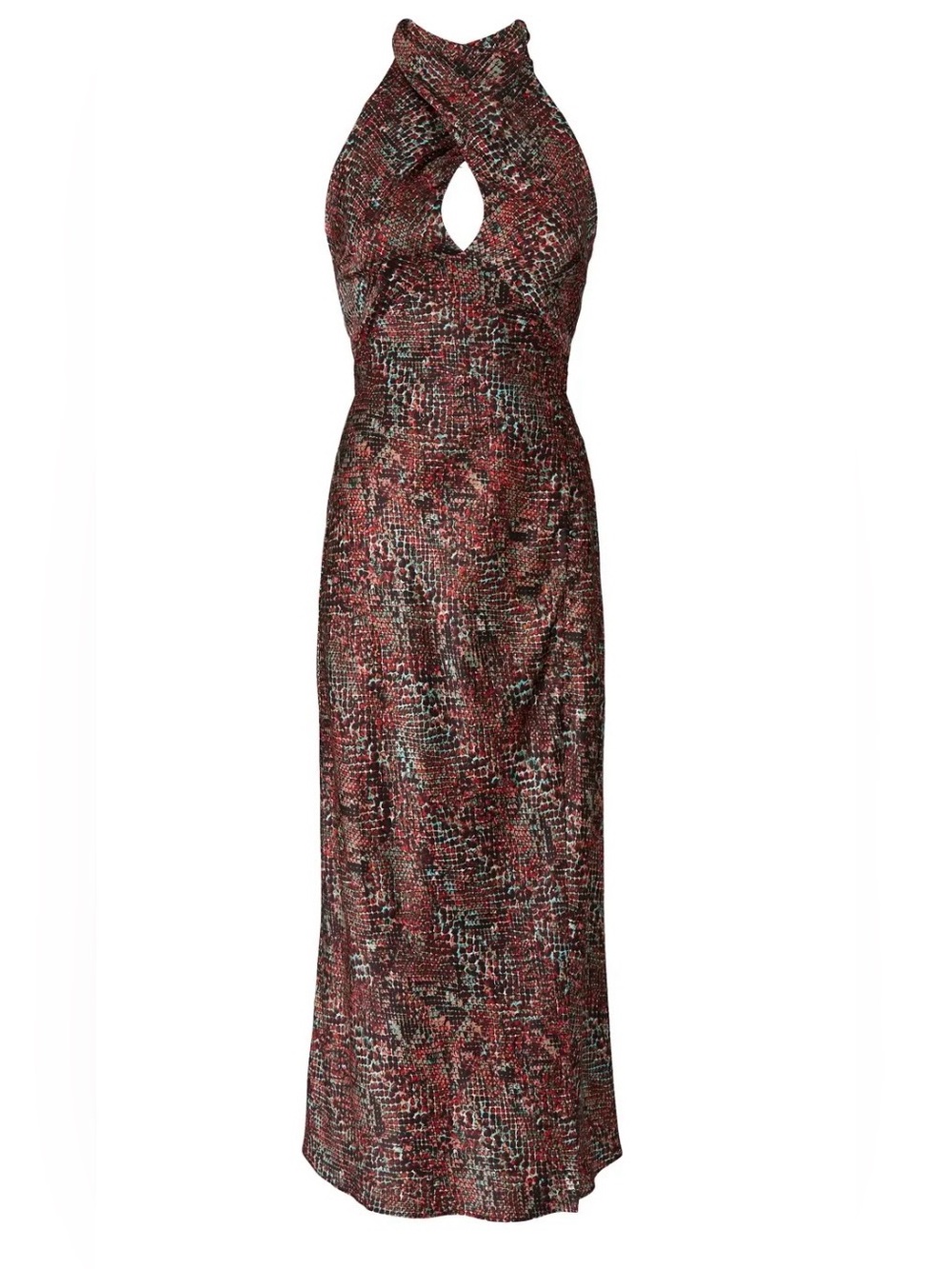 Nicholas A-line Cross Over Halter Midi Dress Water Snake Print NEW NWT